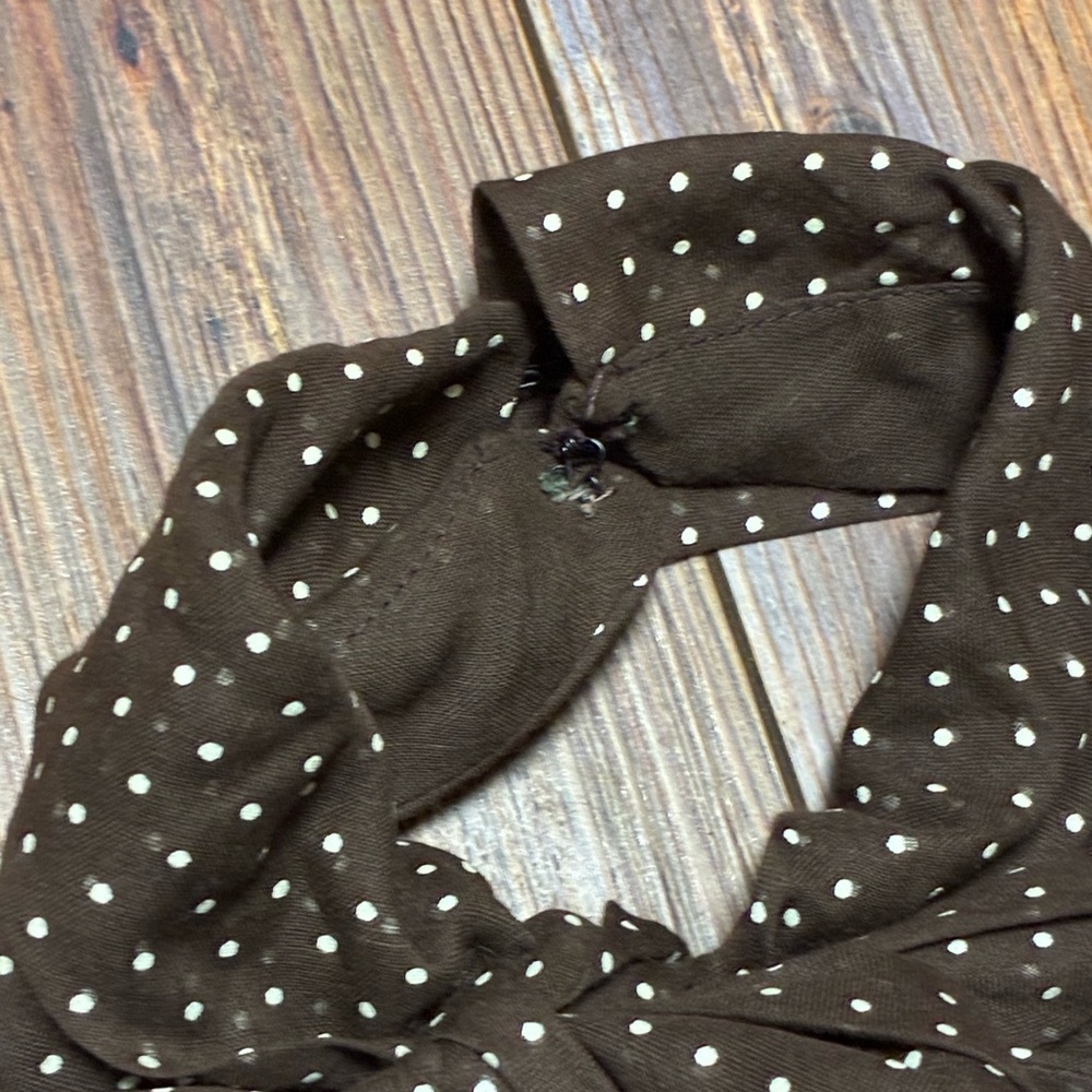 1970s M.G.M. Brown Polka Dot Halter Maxi Dress Prairie Embroidered Hem Sz 10 - Picture 6 of 16